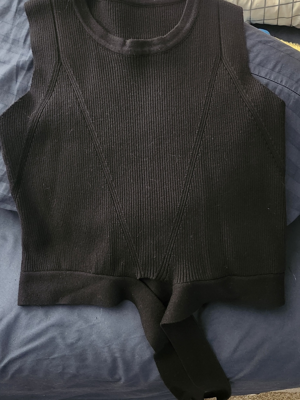 Chicwish Black Ribbed Tie-Front Tank, Size XL